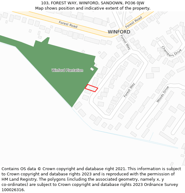 103, FOREST WAY, WINFORD, SANDOWN, PO36 0JW: Location map and indicative extent of plot