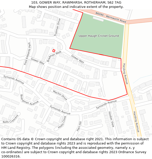 103, GOWER WAY, RAWMARSH, ROTHERHAM, S62 7AG: Location map and indicative extent of plot