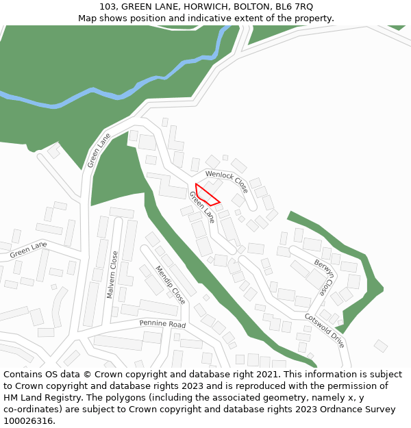 103, GREEN LANE, HORWICH, BOLTON, BL6 7RQ: Location map and indicative extent of plot