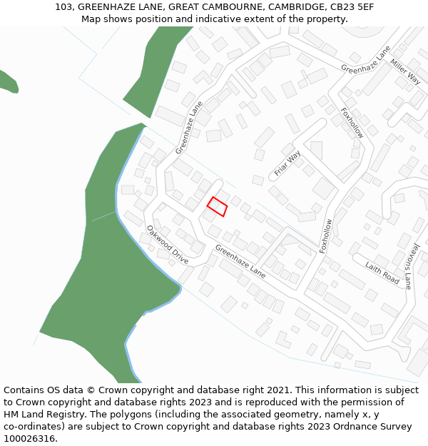 103, GREENHAZE LANE, GREAT CAMBOURNE, CAMBRIDGE, CB23 5EF: Location map and indicative extent of plot