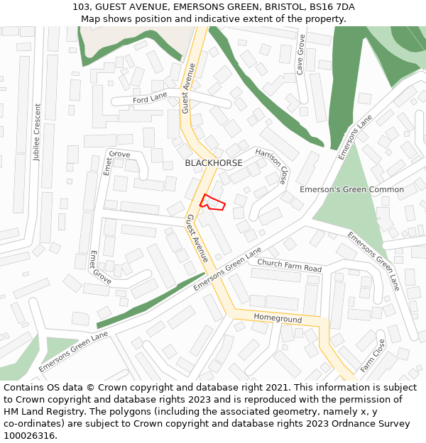 103, GUEST AVENUE, EMERSONS GREEN, BRISTOL, BS16 7DA: Location map and indicative extent of plot