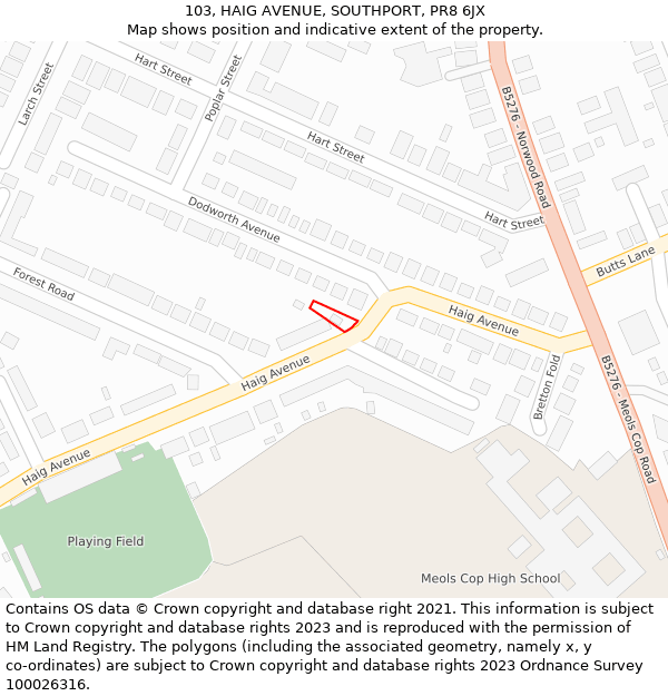 103, HAIG AVENUE, SOUTHPORT, PR8 6JX: Location map and indicative extent of plot