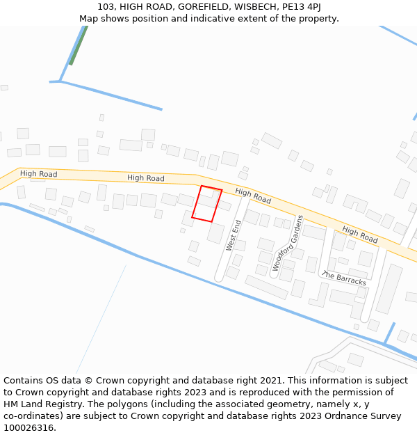 103, HIGH ROAD, GOREFIELD, WISBECH, PE13 4PJ: Location map and indicative extent of plot