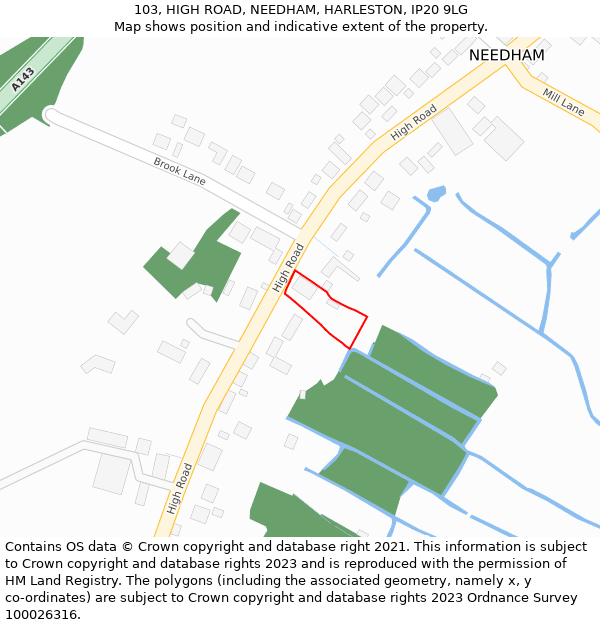 103, HIGH ROAD, NEEDHAM, HARLESTON, IP20 9LG: Location map and indicative extent of plot