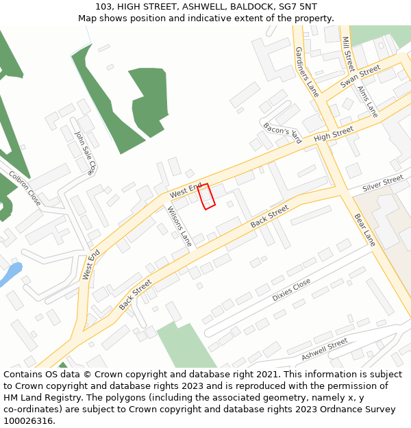 103, HIGH STREET, ASHWELL, BALDOCK, SG7 5NT: Location map and indicative extent of plot