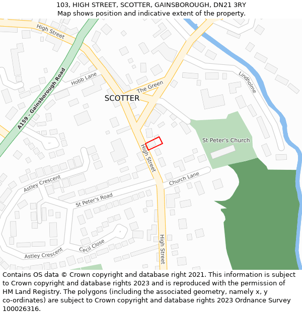 103, HIGH STREET, SCOTTER, GAINSBOROUGH, DN21 3RY: Location map and indicative extent of plot