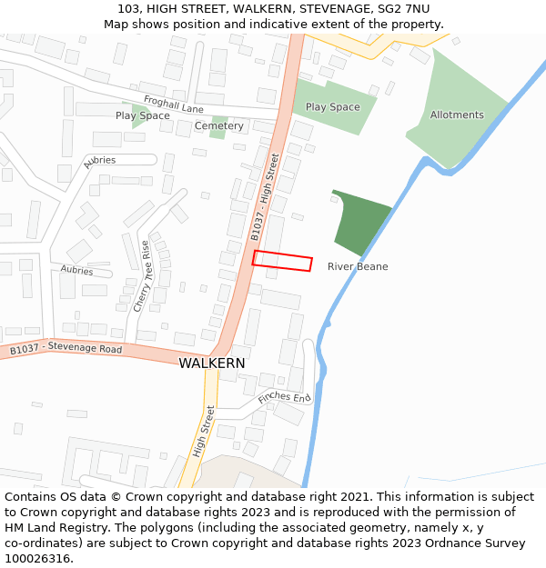 103, HIGH STREET, WALKERN, STEVENAGE, SG2 7NU: Location map and indicative extent of plot