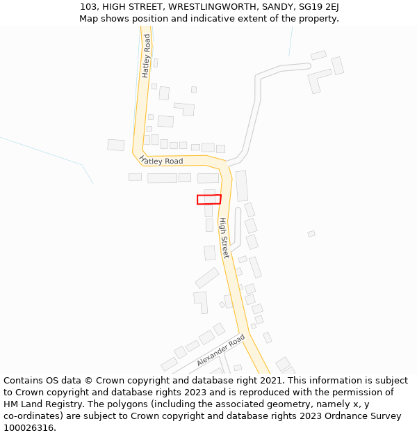 103, HIGH STREET, WRESTLINGWORTH, SANDY, SG19 2EJ: Location map and indicative extent of plot