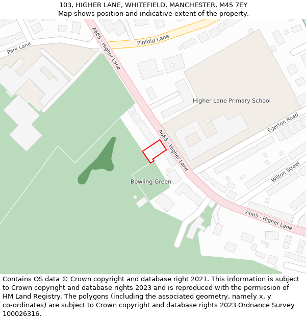 103, HIGHER LANE, WHITEFIELD, MANCHESTER, M45 7EY: Location map and indicative extent of plot