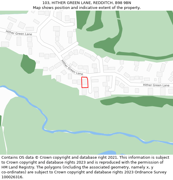 103, HITHER GREEN LANE, REDDITCH, B98 9BN: Location map and indicative extent of plot