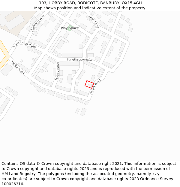 103, HOBBY ROAD, BODICOTE, BANBURY, OX15 4GH: Location map and indicative extent of plot