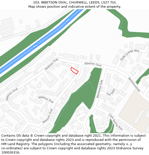 103, IBBETSON OVAL, CHURWELL, LEEDS, LS27 7UL: Location map and indicative extent of plot
