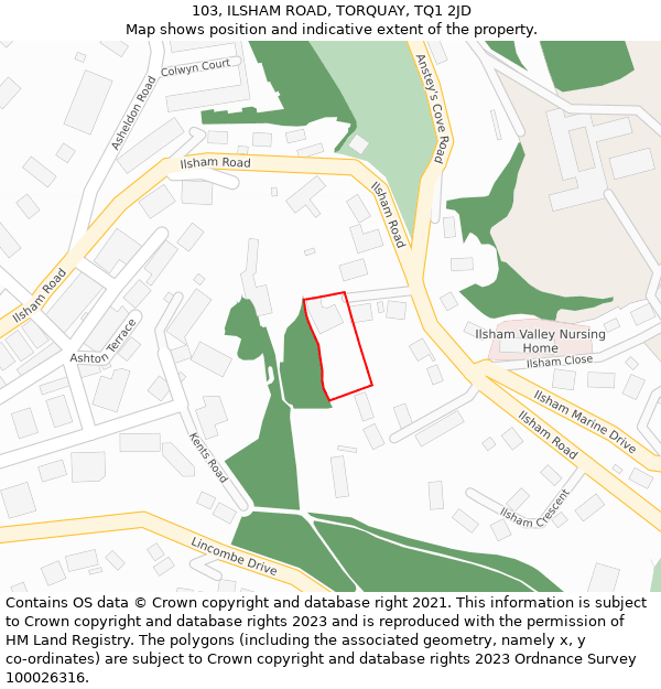 103, ILSHAM ROAD, TORQUAY, TQ1 2JD: Location map and indicative extent of plot