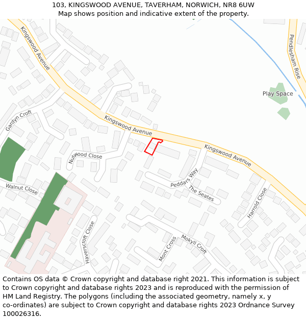 103, KINGSWOOD AVENUE, TAVERHAM, NORWICH, NR8 6UW: Location map and indicative extent of plot