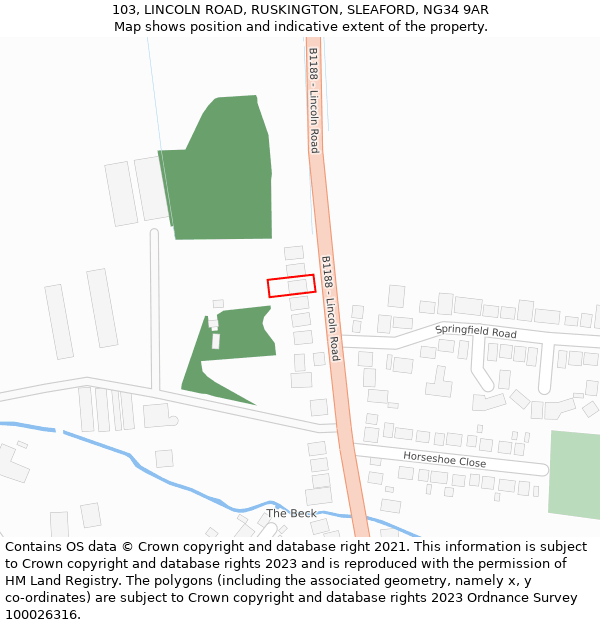 103, LINCOLN ROAD, RUSKINGTON, SLEAFORD, NG34 9AR: Location map and indicative extent of plot