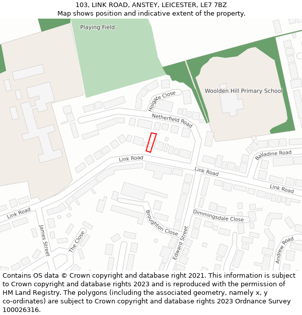 103, LINK ROAD, ANSTEY, LEICESTER, LE7 7BZ: Location map and indicative extent of plot