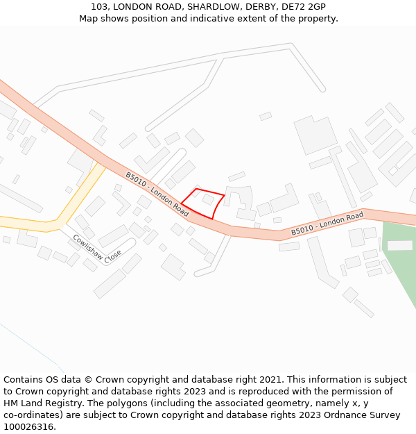 103, LONDON ROAD, SHARDLOW, DERBY, DE72 2GP: Location map and indicative extent of plot