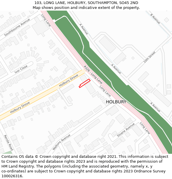 103, LONG LANE, HOLBURY, SOUTHAMPTON, SO45 2ND: Location map and indicative extent of plot