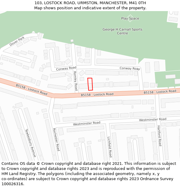 103, LOSTOCK ROAD, URMSTON, MANCHESTER, M41 0TH: Location map and indicative extent of plot