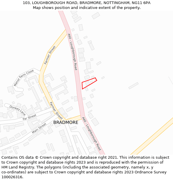 103, LOUGHBOROUGH ROAD, BRADMORE, NOTTINGHAM, NG11 6PA: Location map and indicative extent of plot