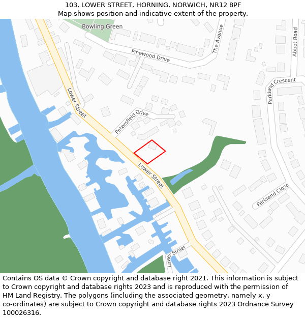 103, LOWER STREET, HORNING, NORWICH, NR12 8PF: Location map and indicative extent of plot