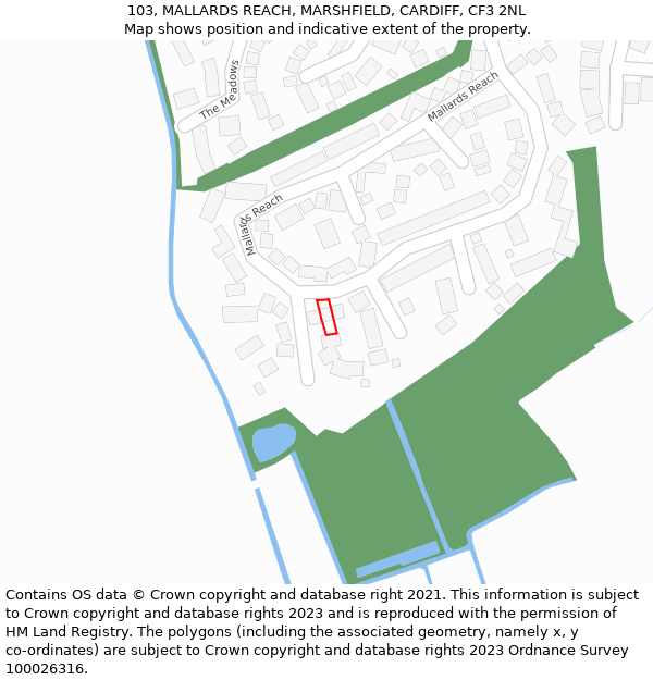 103, MALLARDS REACH, MARSHFIELD, CARDIFF, CF3 2NL: Location map and indicative extent of plot