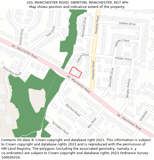 103, MANCHESTER ROAD, SWINTON, MANCHESTER, M27 4FH: Location map and indicative extent of plot