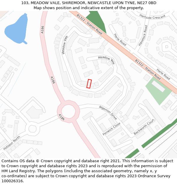 103, MEADOW VALE, SHIREMOOR, NEWCASTLE UPON TYNE, NE27 0BD: Location map and indicative extent of plot