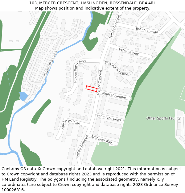 103, MERCER CRESCENT, HASLINGDEN, ROSSENDALE, BB4 4RL: Location map and indicative extent of plot