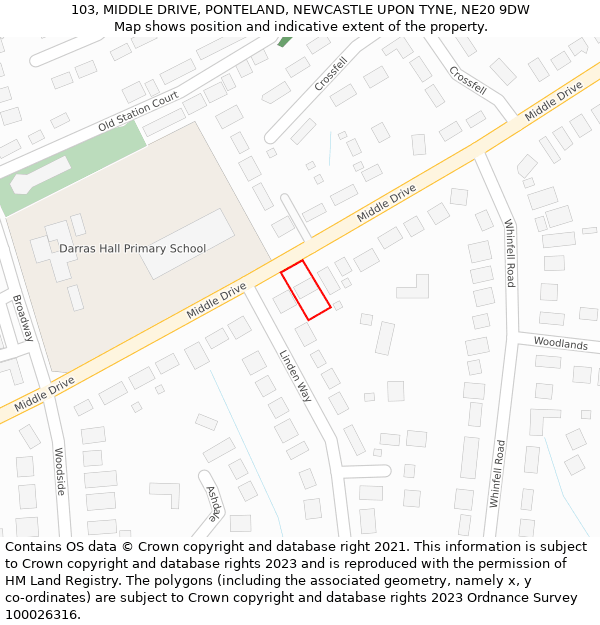 103, MIDDLE DRIVE, PONTELAND, NEWCASTLE UPON TYNE, NE20 9DW: Location map and indicative extent of plot