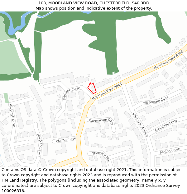 103, MOORLAND VIEW ROAD, CHESTERFIELD, S40 3DD: Location map and indicative extent of plot