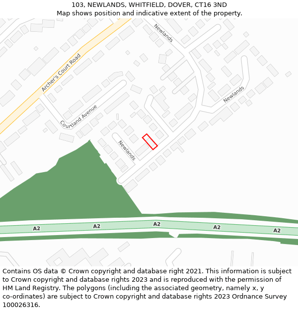 103, NEWLANDS, WHITFIELD, DOVER, CT16 3ND: Location map and indicative extent of plot