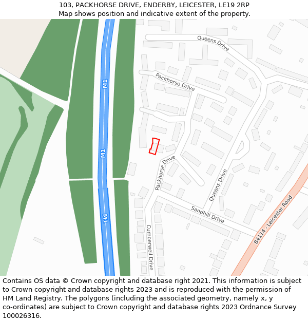 103, PACKHORSE DRIVE, ENDERBY, LEICESTER, LE19 2RP: Location map and indicative extent of plot