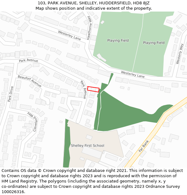 103, PARK AVENUE, SHELLEY, HUDDERSFIELD, HD8 8JZ: Location map and indicative extent of plot