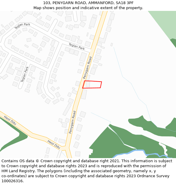 103, PENYGARN ROAD, AMMANFORD, SA18 3PF: Location map and indicative extent of plot