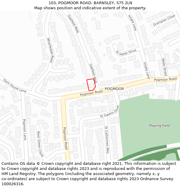 103, POGMOOR ROAD, BARNSLEY, S75 2LN: Location map and indicative extent of plot