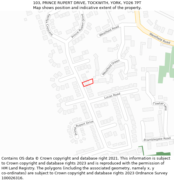 103, PRINCE RUPERT DRIVE, TOCKWITH, YORK, YO26 7PT: Location map and indicative extent of plot