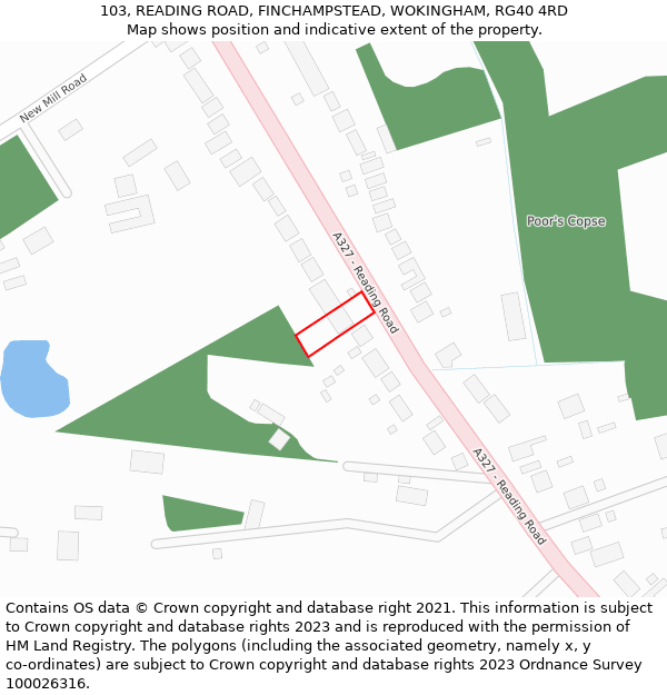103, READING ROAD, FINCHAMPSTEAD, WOKINGHAM, RG40 4RD: Location map and indicative extent of plot