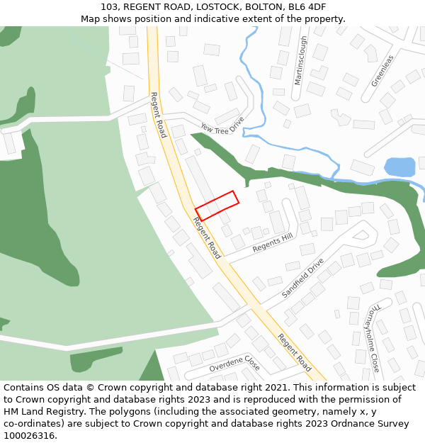 103, REGENT ROAD, LOSTOCK, BOLTON, BL6 4DF: Location map and indicative extent of plot