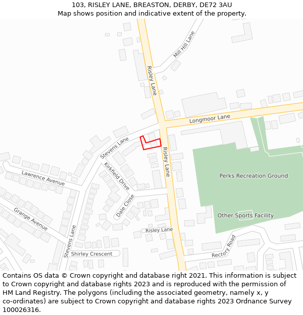 103, RISLEY LANE, BREASTON, DERBY, DE72 3AU: Location map and indicative extent of plot