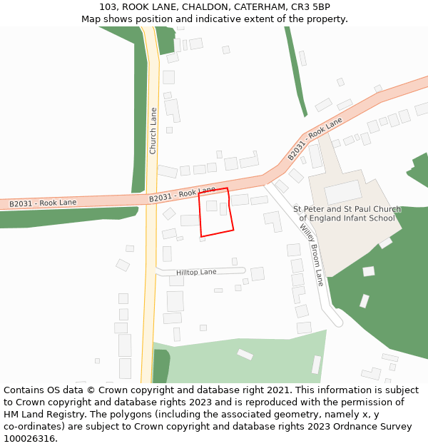 103, ROOK LANE, CHALDON, CATERHAM, CR3 5BP: Location map and indicative extent of plot