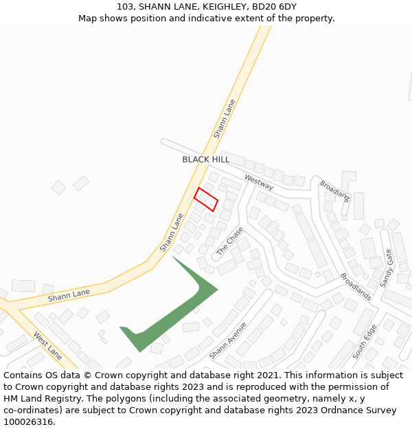 103, SHANN LANE, KEIGHLEY, BD20 6DY: Location map and indicative extent of plot