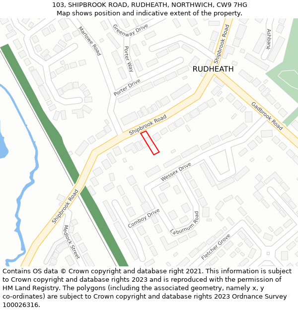 103, SHIPBROOK ROAD, RUDHEATH, NORTHWICH, CW9 7HG: Location map and indicative extent of plot