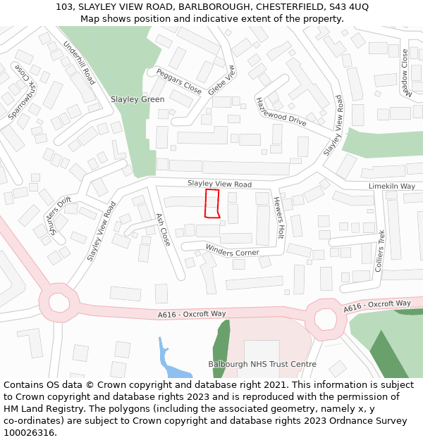 103, SLAYLEY VIEW ROAD, BARLBOROUGH, CHESTERFIELD, S43 4UQ: Location map and indicative extent of plot