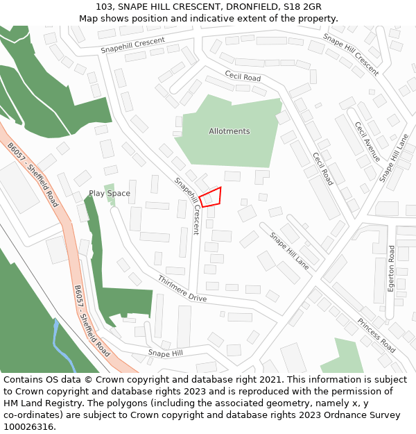 103, SNAPE HILL CRESCENT, DRONFIELD, S18 2GR: Location map and indicative extent of plot