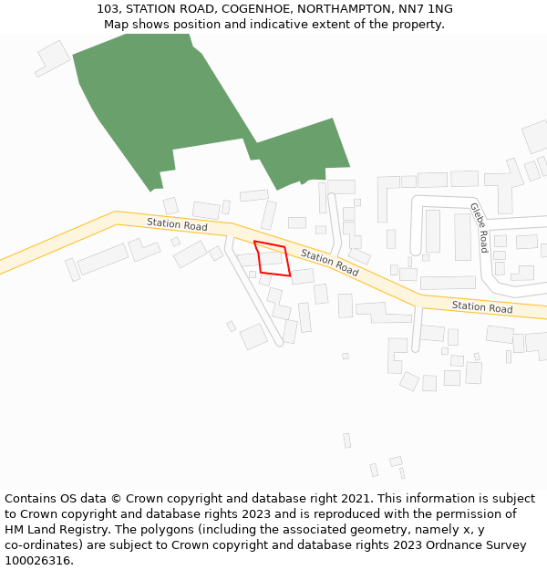 103, STATION ROAD, COGENHOE, NORTHAMPTON, NN7 1NG: Location map and indicative extent of plot