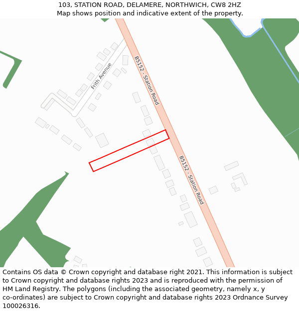 103, STATION ROAD, DELAMERE, NORTHWICH, CW8 2HZ: Location map and indicative extent of plot