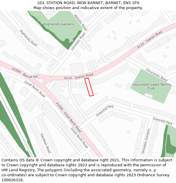 103, STATION ROAD, NEW BARNET, BARNET, EN5 1PX: Location map and indicative extent of plot