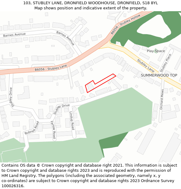 103, STUBLEY LANE, DRONFIELD WOODHOUSE, DRONFIELD, S18 8YL: Location map and indicative extent of plot