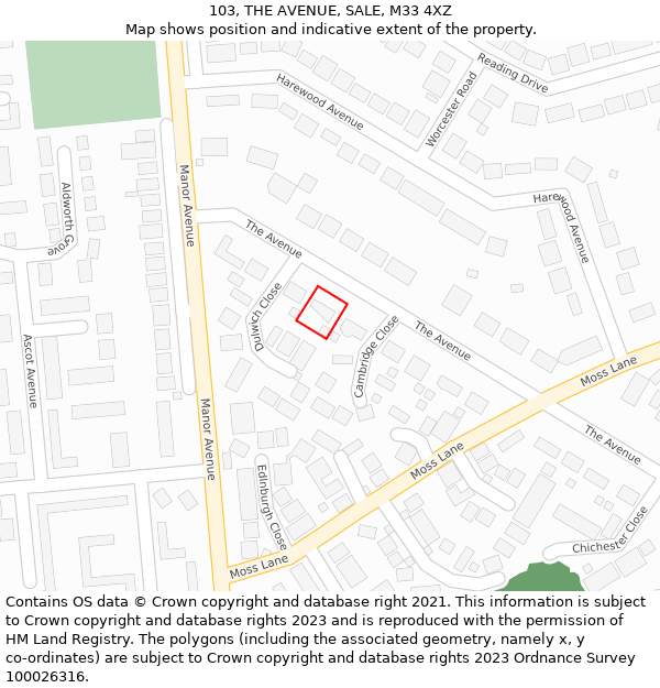 103, THE AVENUE, SALE, M33 4XZ: Location map and indicative extent of plot